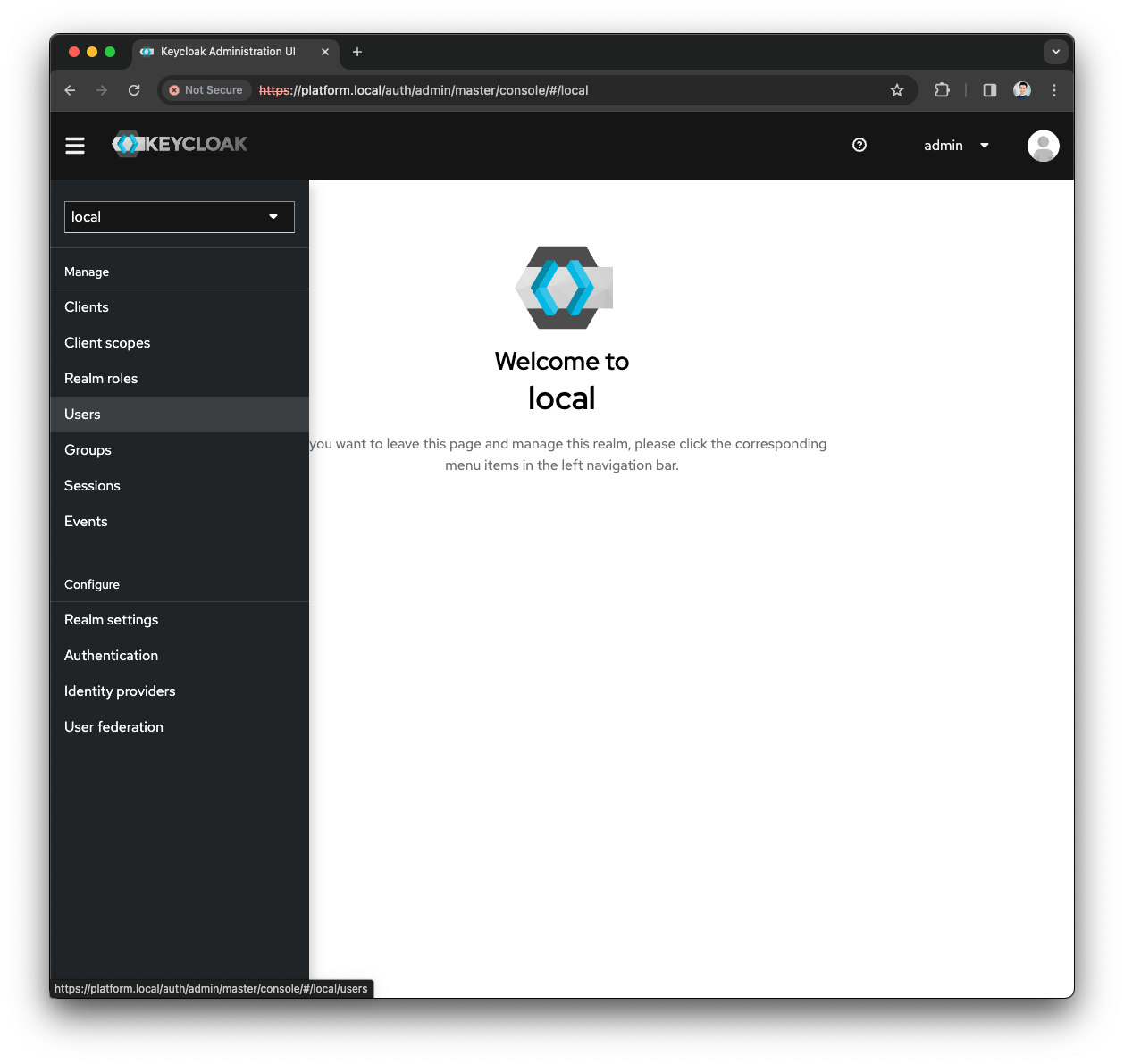 Keycloak User menu