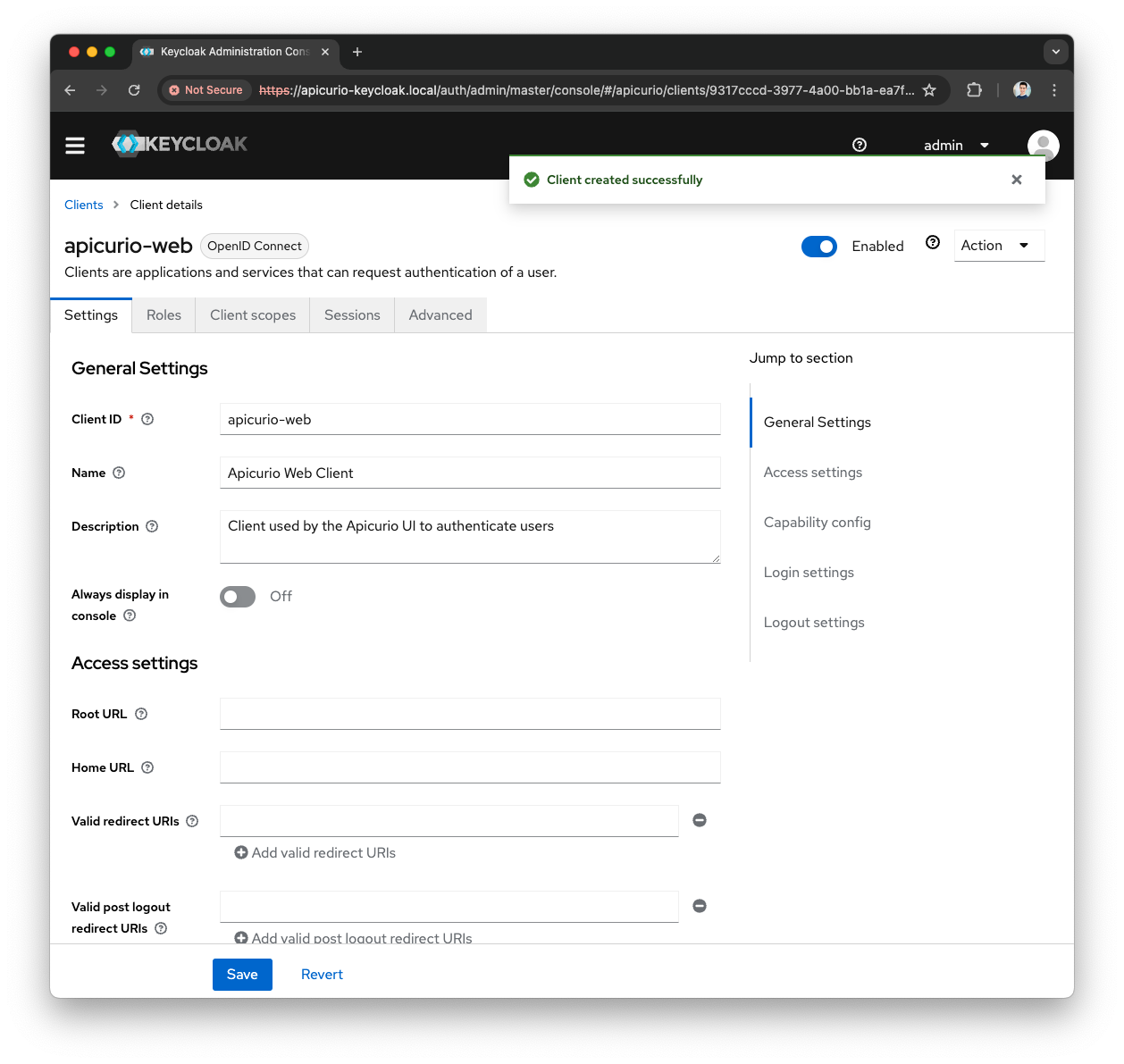 Keycloak Apicurio-Web Client created