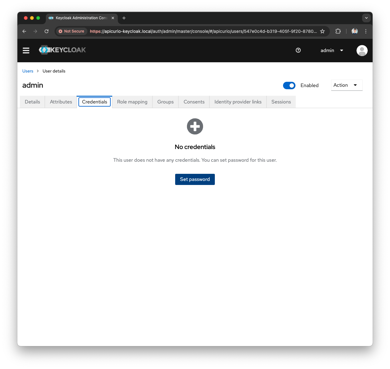 Keycloak Set password button