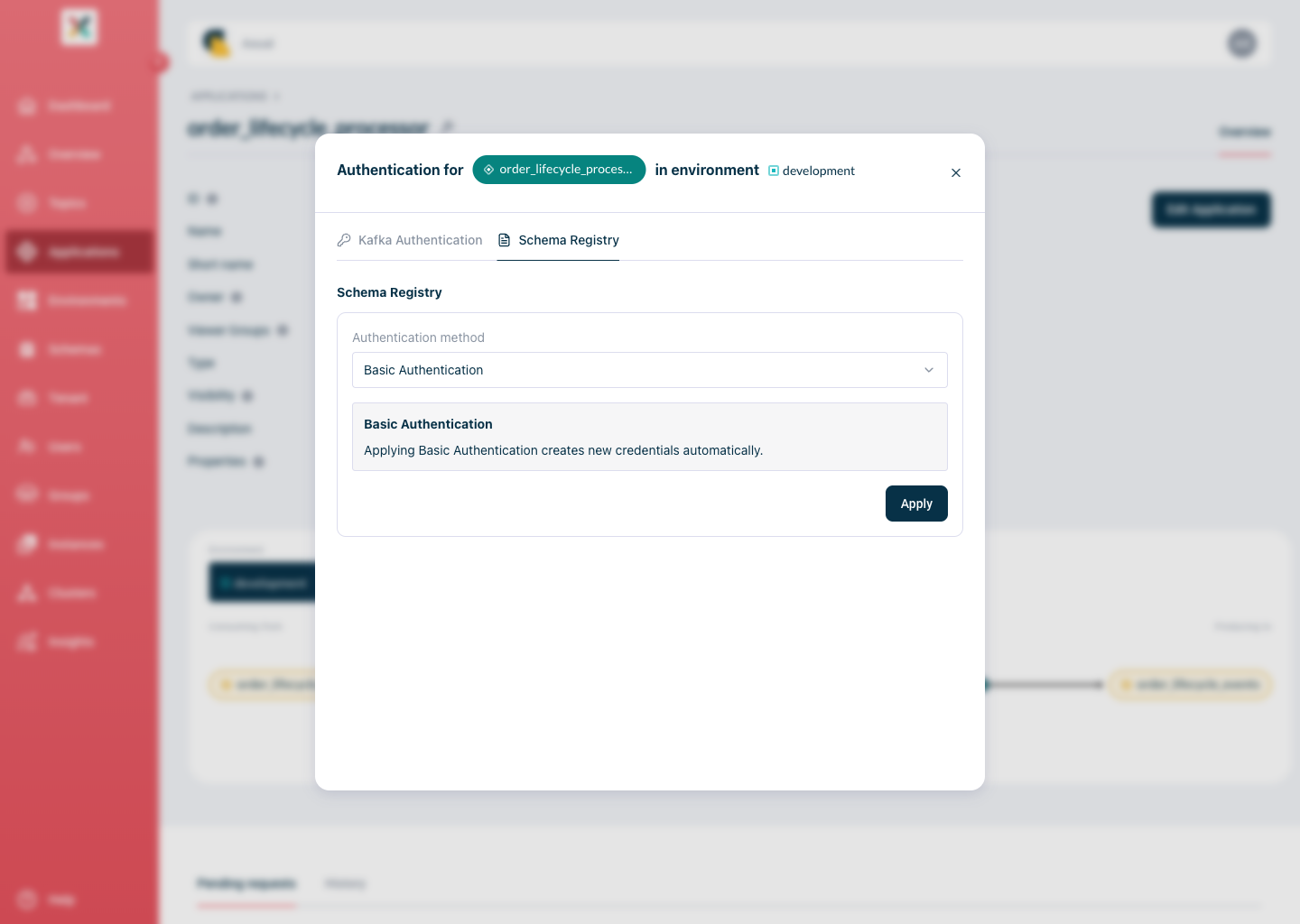 Create Apicurio Registry credentials modal