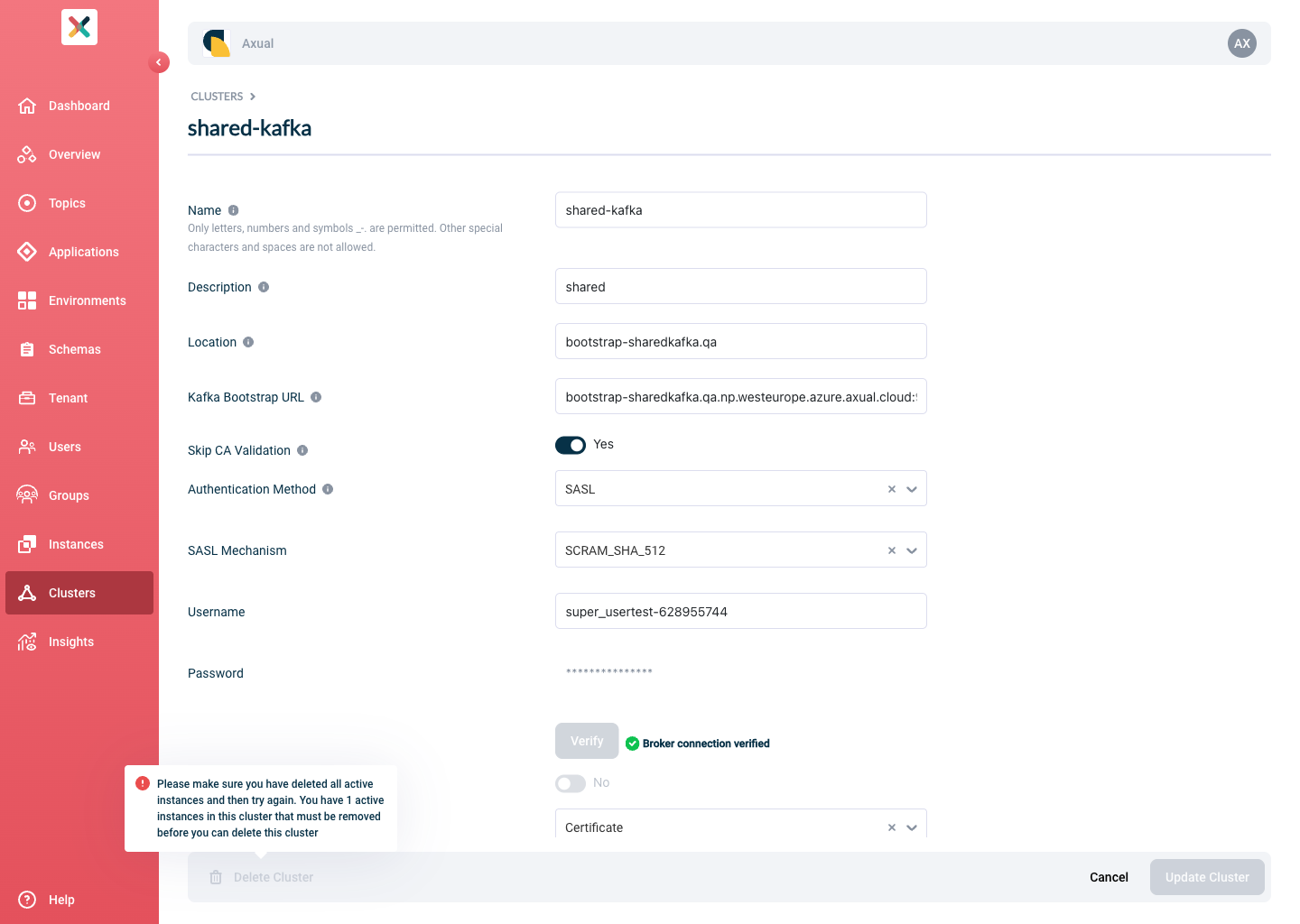Cluster Delete Button Disabled