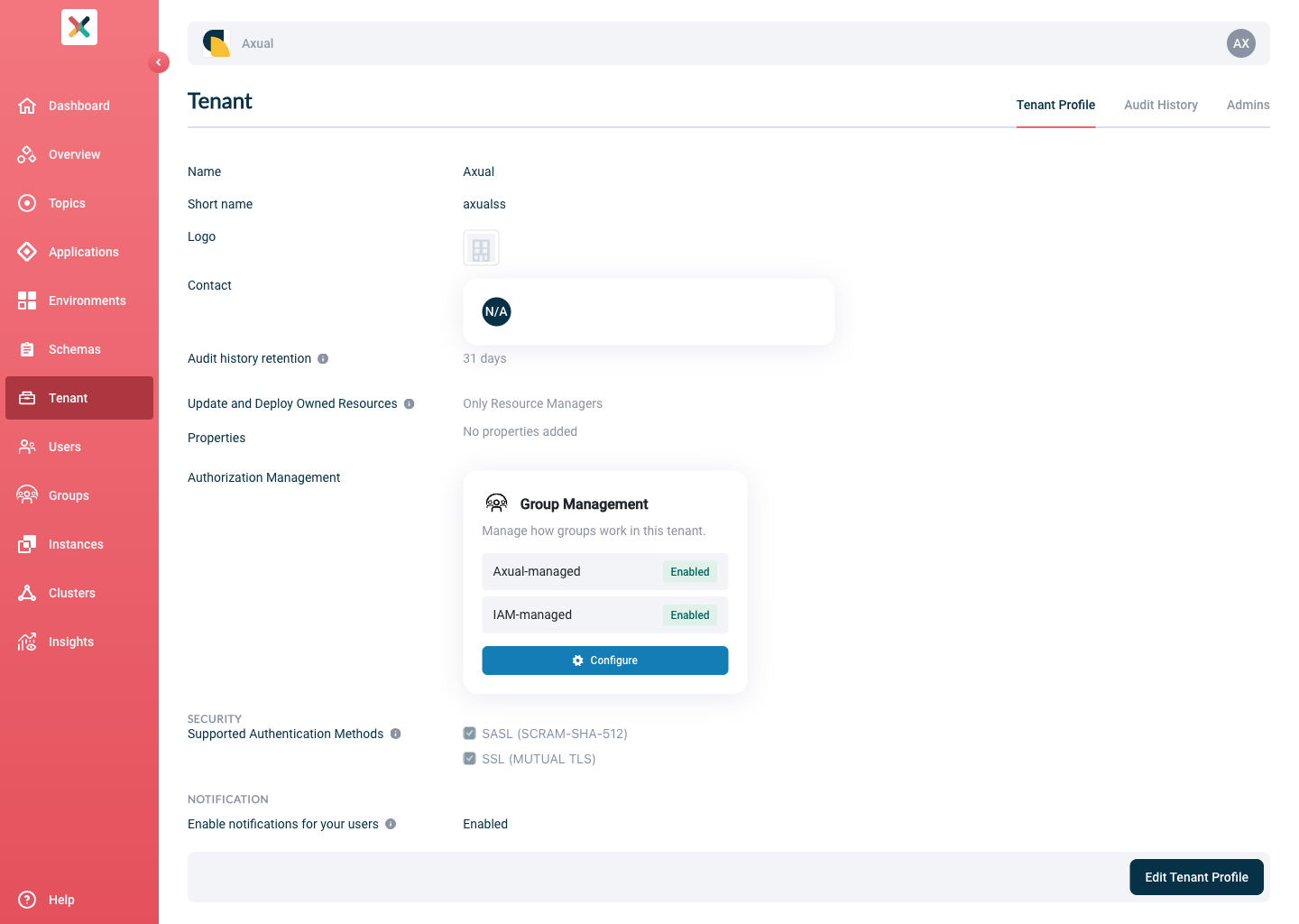 Tenant profile