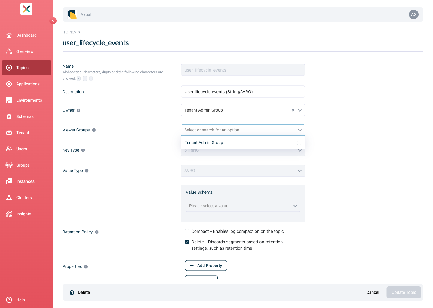 Select Topic viewer groups