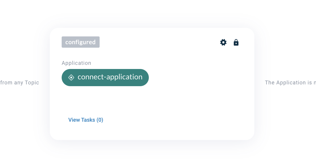 Axual "Self-Service" UI, section of the "Application" page, showing the Connector-configuration status box of a configured connector, in "ready" state (not started yet)