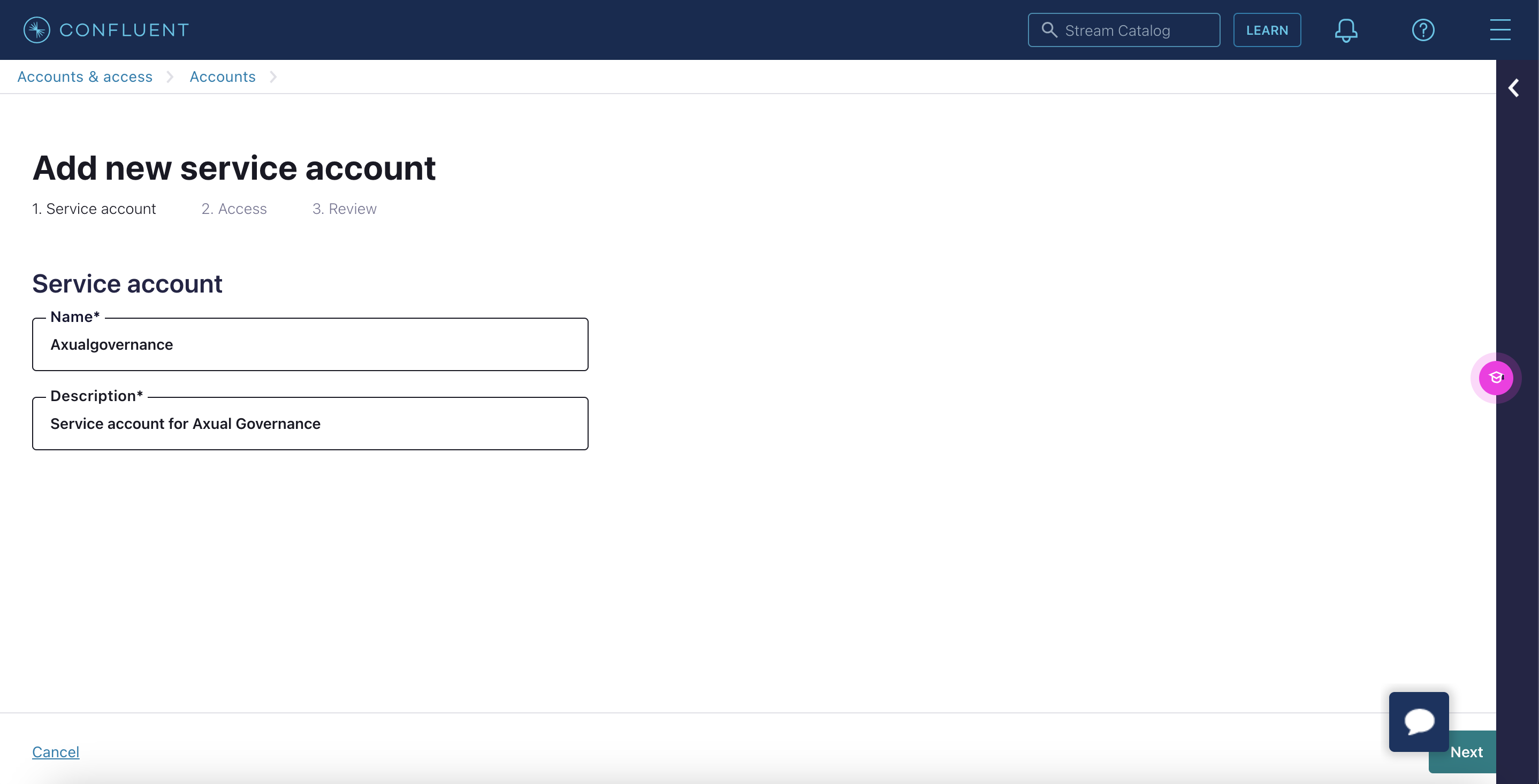 Name new service account