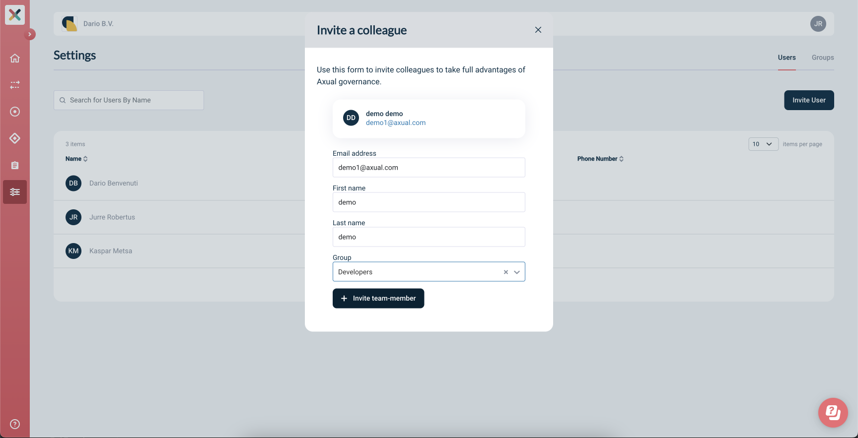 InviteUserWithValues