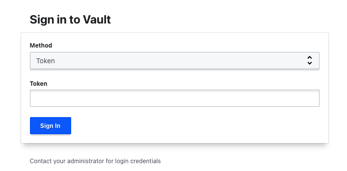 Vault UI login screen