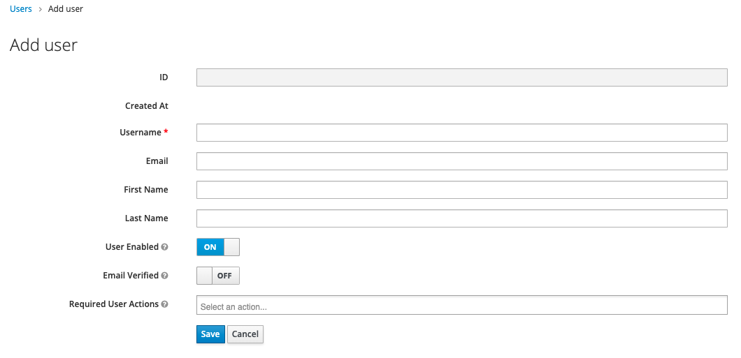 Keycloak Add User Form
