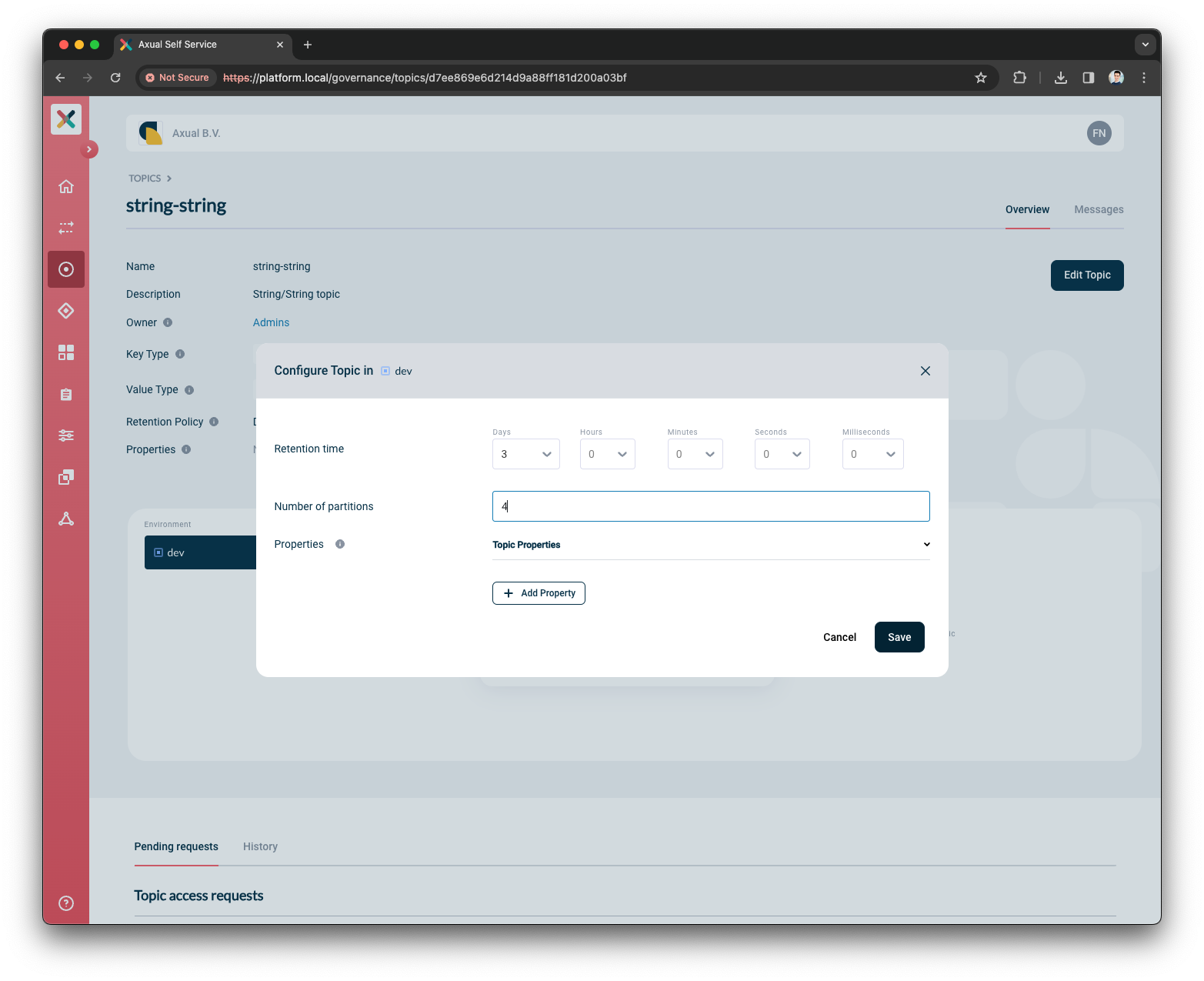 Self-Service Configure Topic modal configured