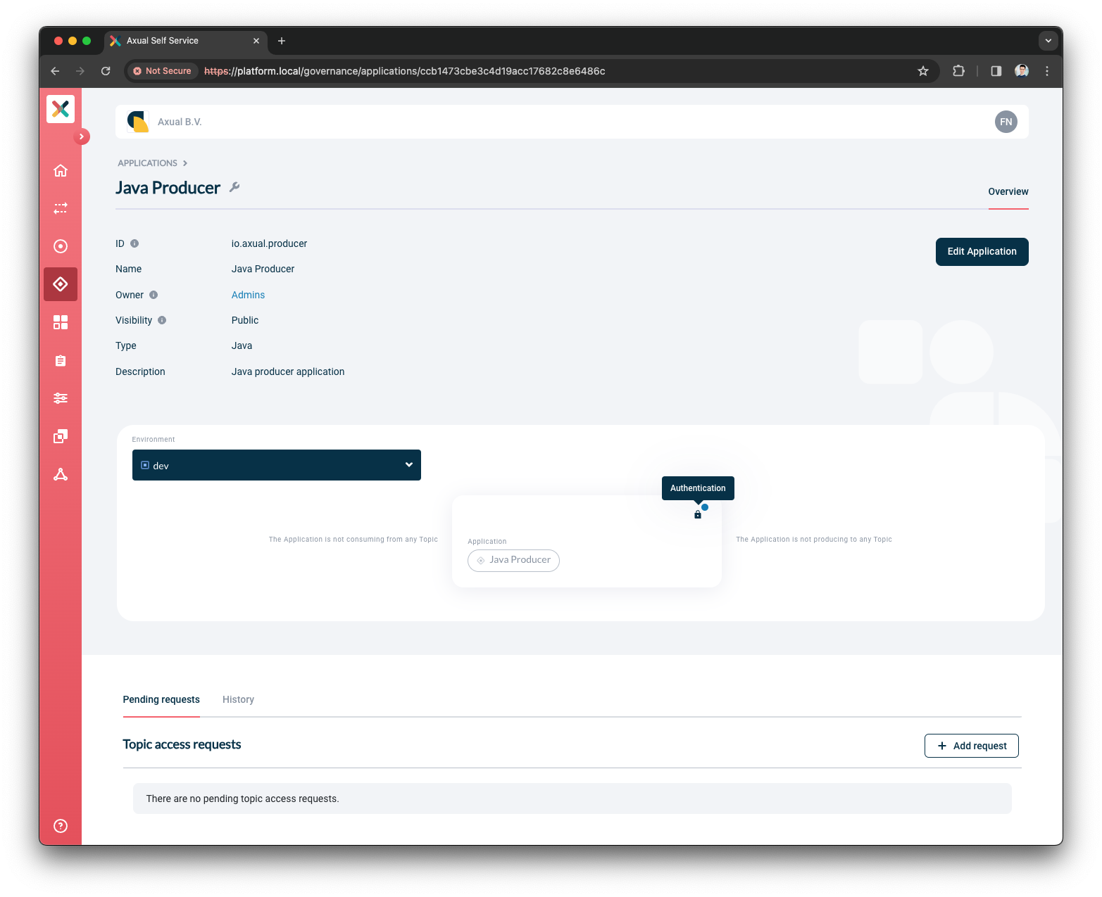 Self-Service Application Authentication button