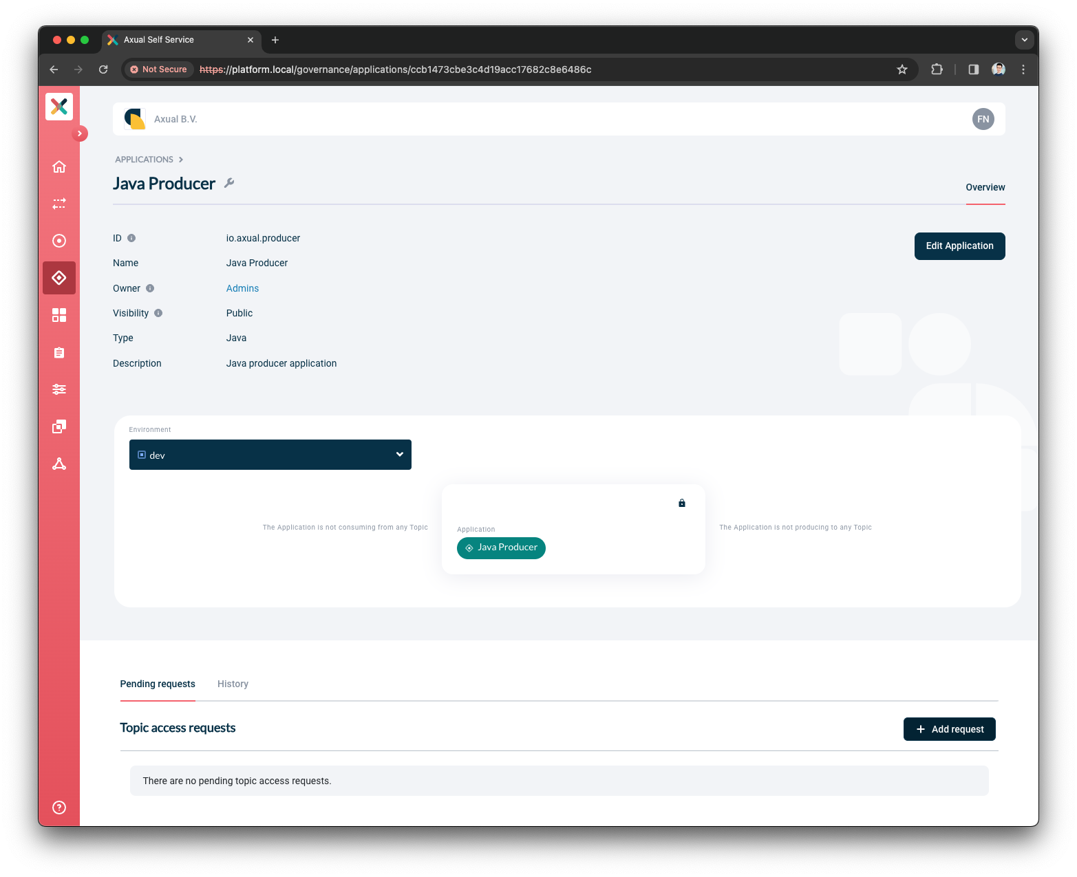 Self-Service Application Add Request button