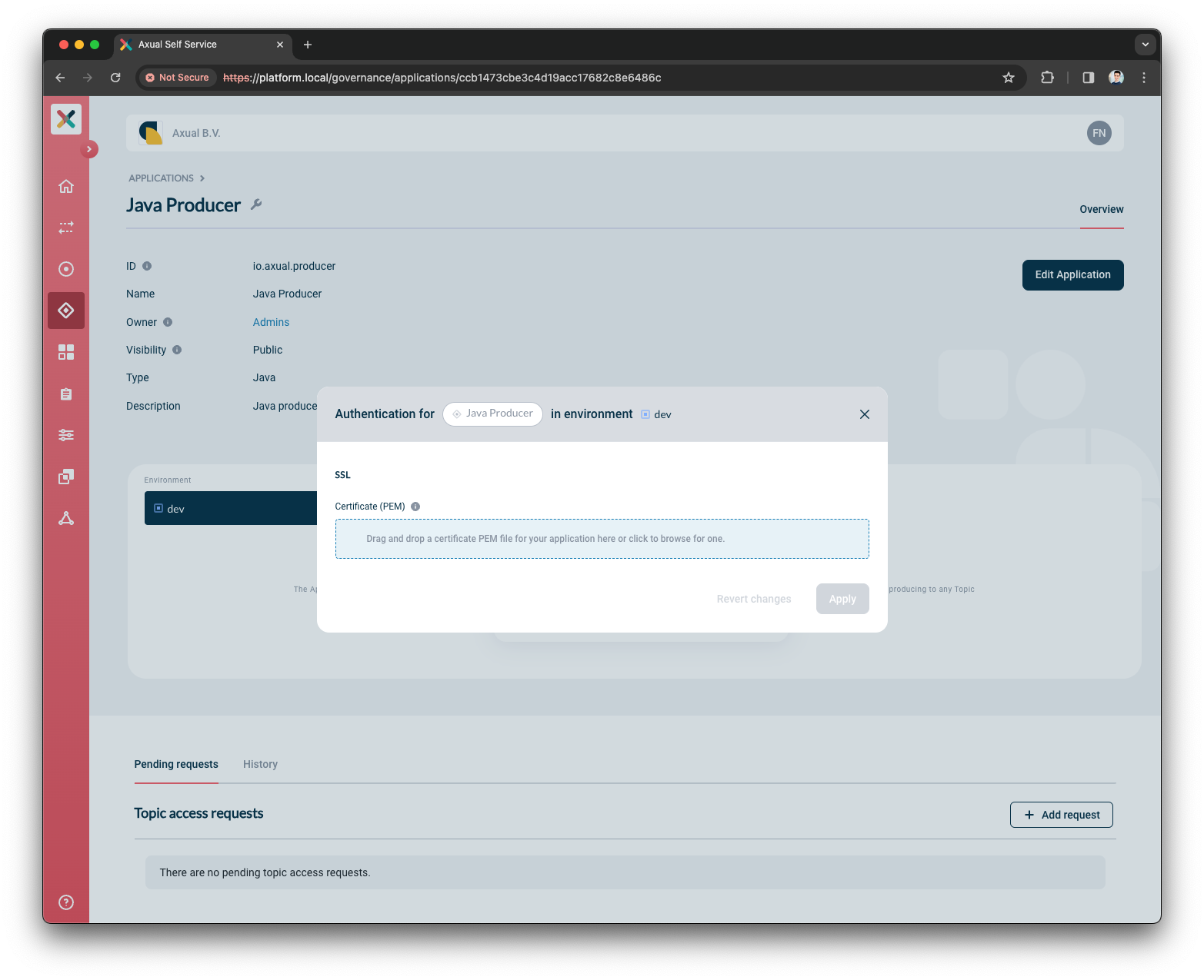 Self-Service Application Authentication secret
