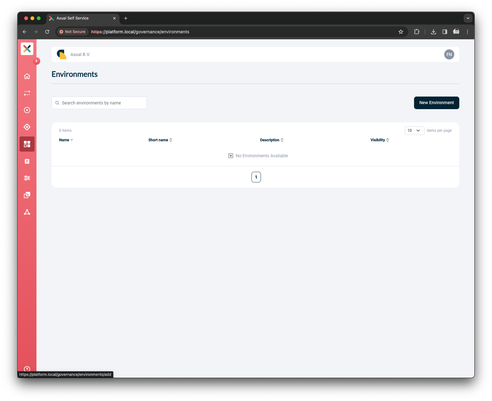 Self-Service Environments Menu