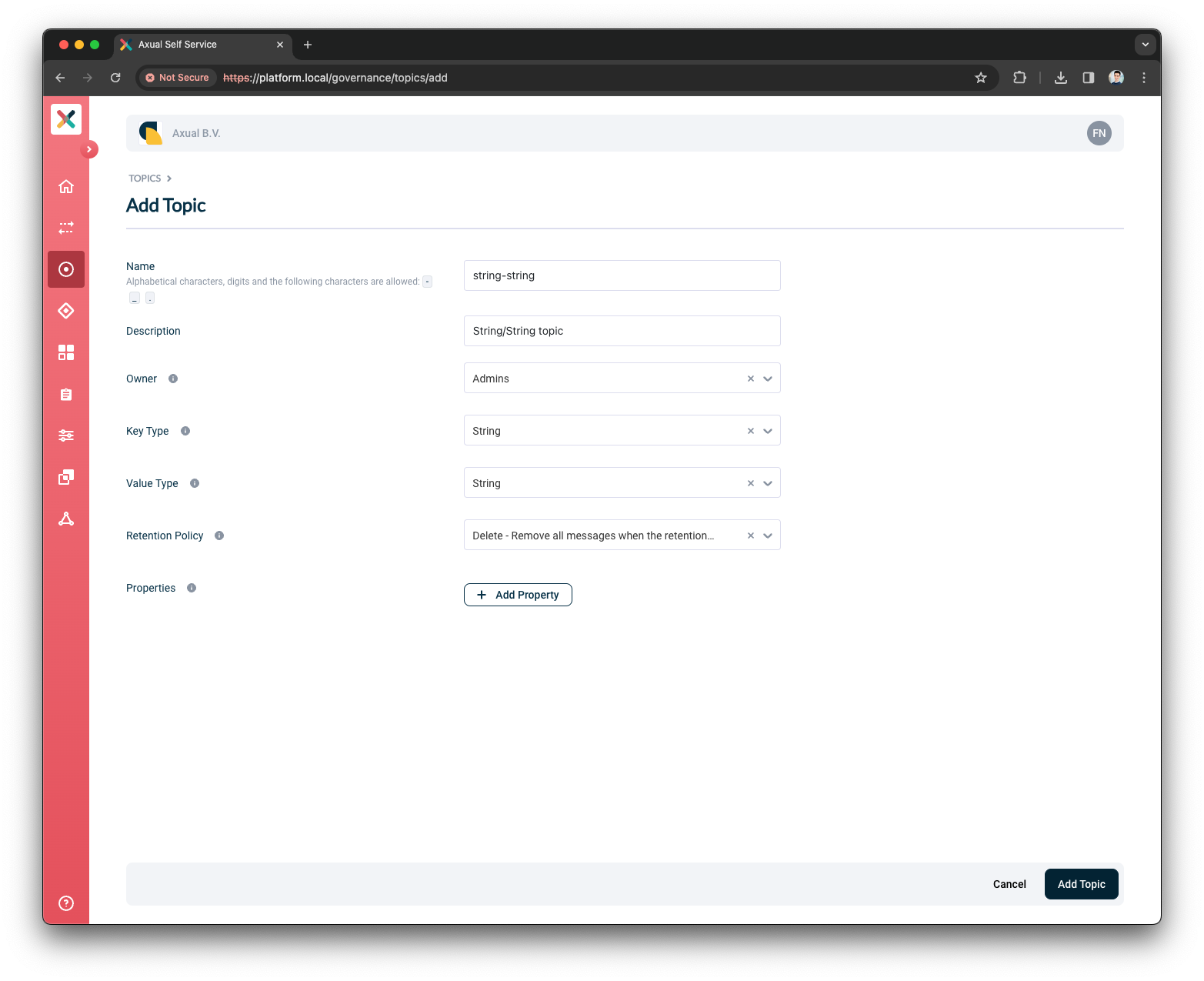 Self-Service Add Topic Details page