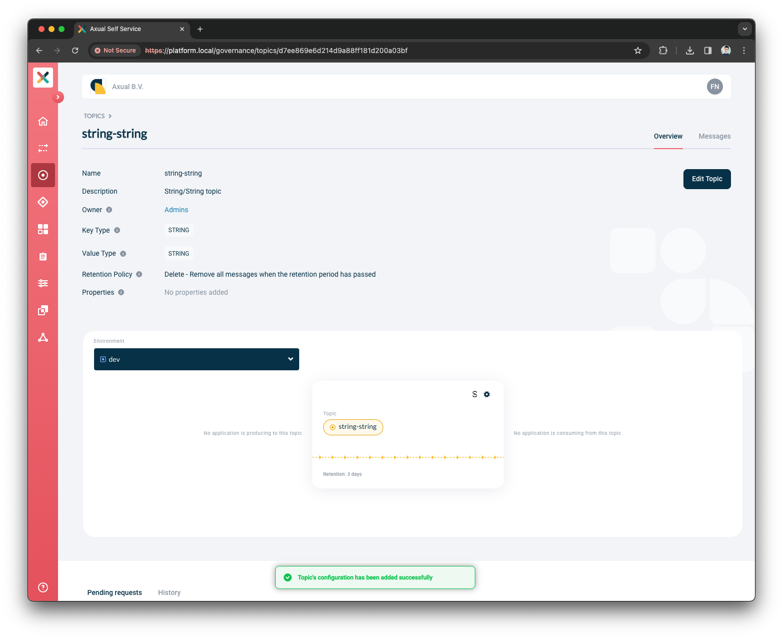 Self-Service Topic Configured